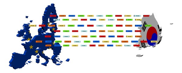 Obraz premium European Union Korean trade with export containers