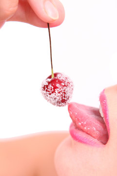 picture of cherry, lips and tongue