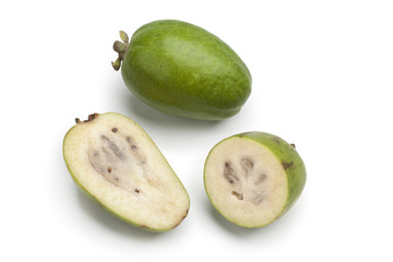 Whole and half fresh feijoa fruit