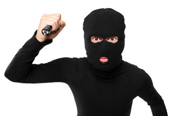 close up of a robber with robbery mask