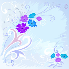 Fototapeta na wymiar Blue-Purple floral , grunge and swirl background