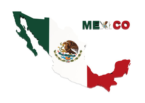 Mexico, map with flag, isolated on white with clipping path