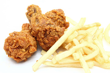 crispy and spicy fried chicken with french fries