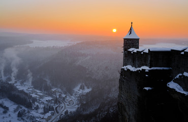 Festung Königstein im Sonnenuntergang