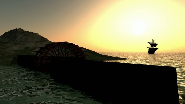 Die Sonne zieht &uuml;ber das Schiff