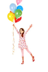 Little girl with balloons isolated on white