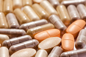 Medicinal pills piled up a bunch