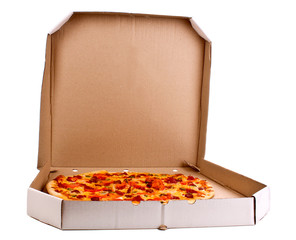 Tasty Italian pizza over white