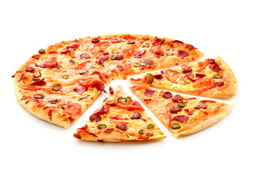 Tasty Italian pizza over white