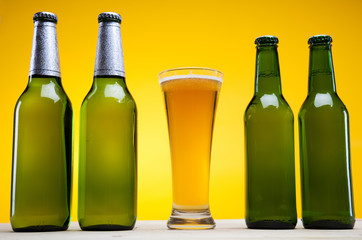 Brown bottle and beer and glass