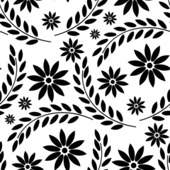 Crédence de cuisine en verre imprimé Fleurs noir et blanc Motif floral sans soudure