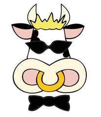 Dairy cow face with black papillon.