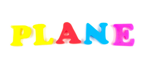 plane written in fridge magnets isolated on white