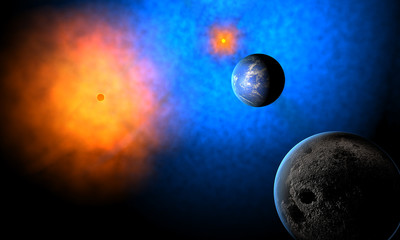 Naklejka premium water planet of aliens in system of two suns