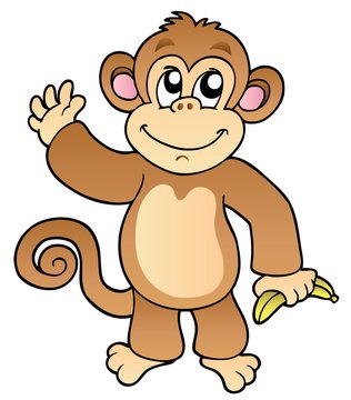 Cartoon waving monkey with banana