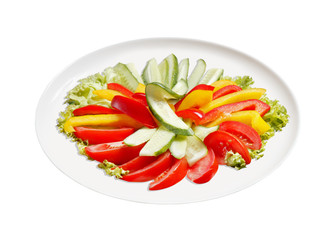 slice of vegetable on a plate isolated on white background