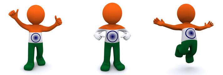 3d character textured with flag of India