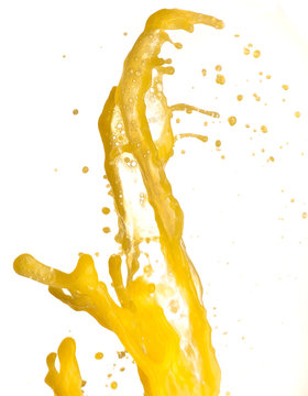 orange juice splashing on a white background