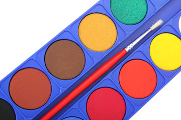 watercolor paints and brushes