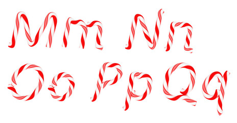 Candy cane font M - Q letters isolated