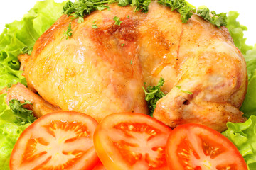 Roast chicken on leaves salad