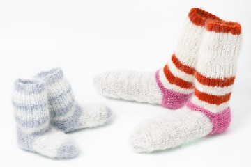 Pairs of strip multicolored woolen man`s and child`s socks
