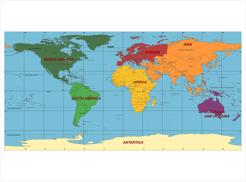 colorful world map showing continents clip art preview