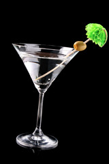 Martini glass on black background