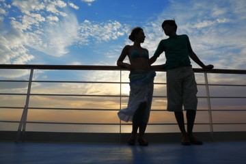 Fototapeta premium man and woman on deck of cruise ship.