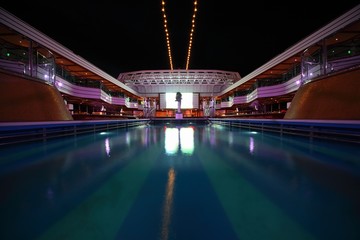 Overview of swimming pool in deck of cruise ship
