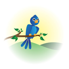 bird on tree with spring leafs- illustration