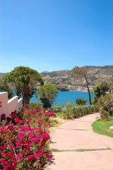 Walkway near beach of the luxury hotel, Crete, Greece