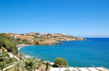 Fototapeta na wymiar Beach of the luxury hotel, Crete, Greece