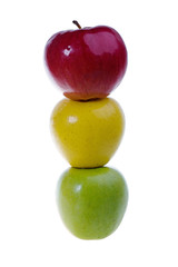 Three apples are located in the form of a traffic light