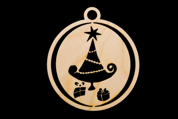 Christmas ornament on black - christmas tree and gifts