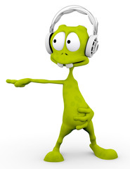 dj alien cartoon dancing with the headphone on freestyle