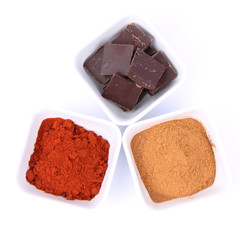 Hot chocolate ingredients: chocolate, cinnamon and chili