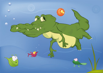 Crocodile and small fishes
