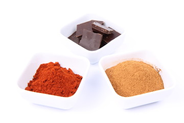 Hot chocolate ingredients: chocolate, cinnamon and chili