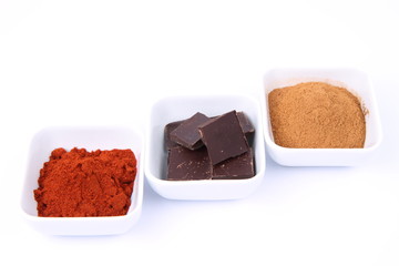 Hot chocolate ingredients: chocolate, cinnamon and chili
