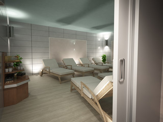 zona benessere sauna idromassaggio rendering relax corpo