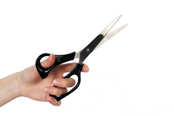 hand with scissors isolated on white background