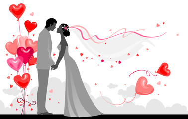 Couple with festive balloons