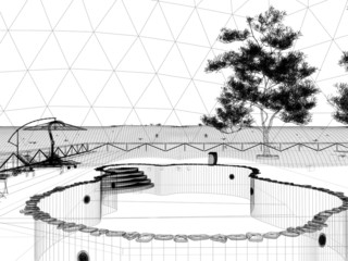 zona benessere piscina idromassaggio rendering 3d relax