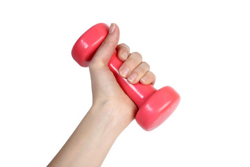 hand with dumbbell isolated on white background