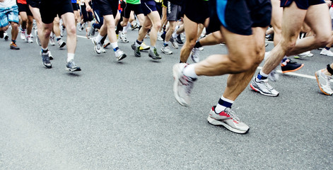 Marathon runners, people running in city race
