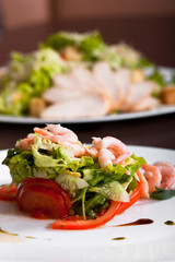 Fresh tasty salad with shrimps