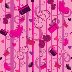 valentine seamless pattern with gifts and hearts