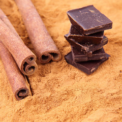 Chocolate pieces and cinnamon