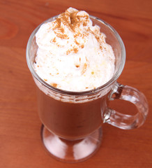 Hot chocolate with whipped cream in a mug